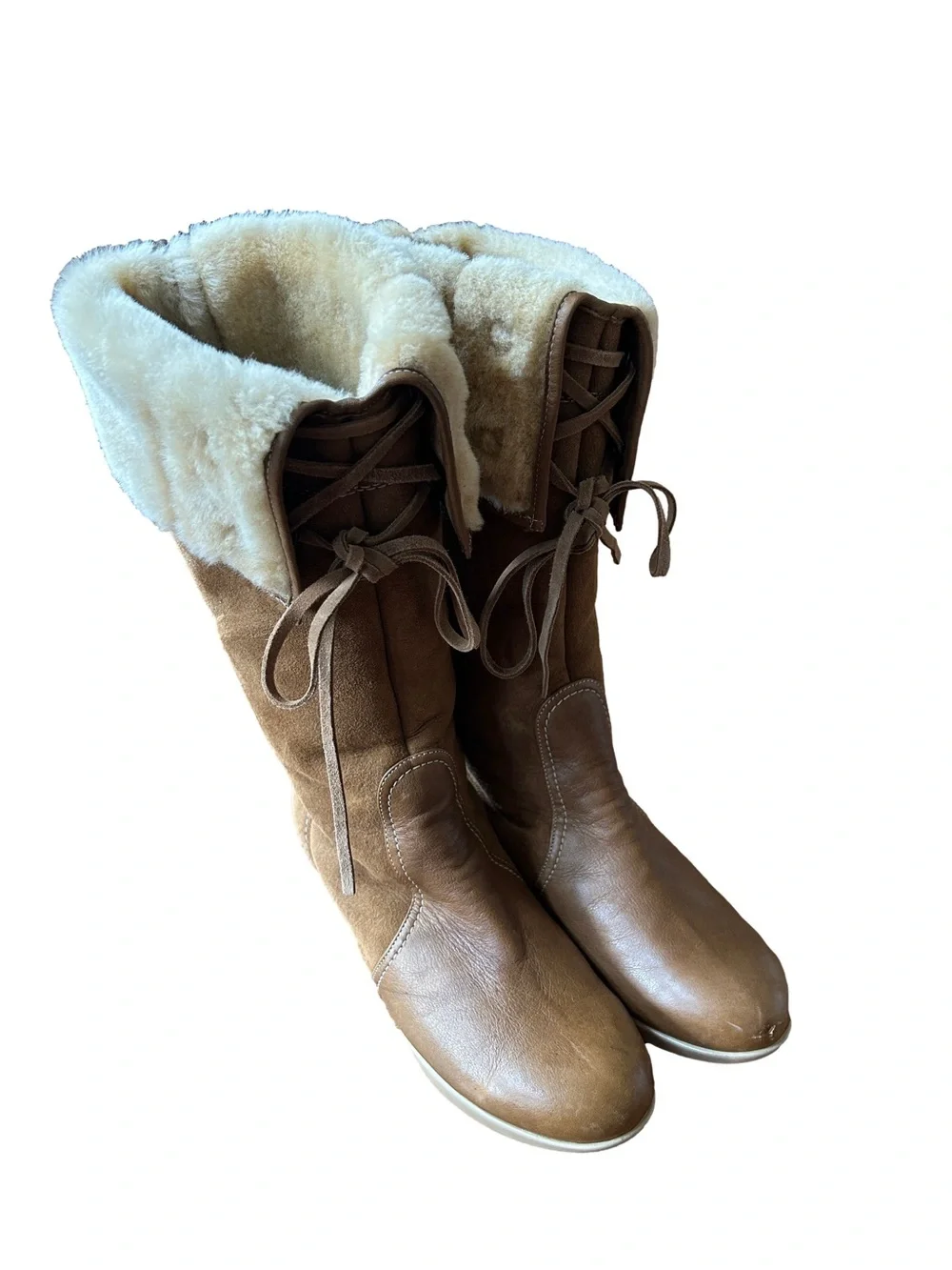 You By Crocs Lambswool Tall Winter Boots Tan Light Brown Suede Leather Size 10